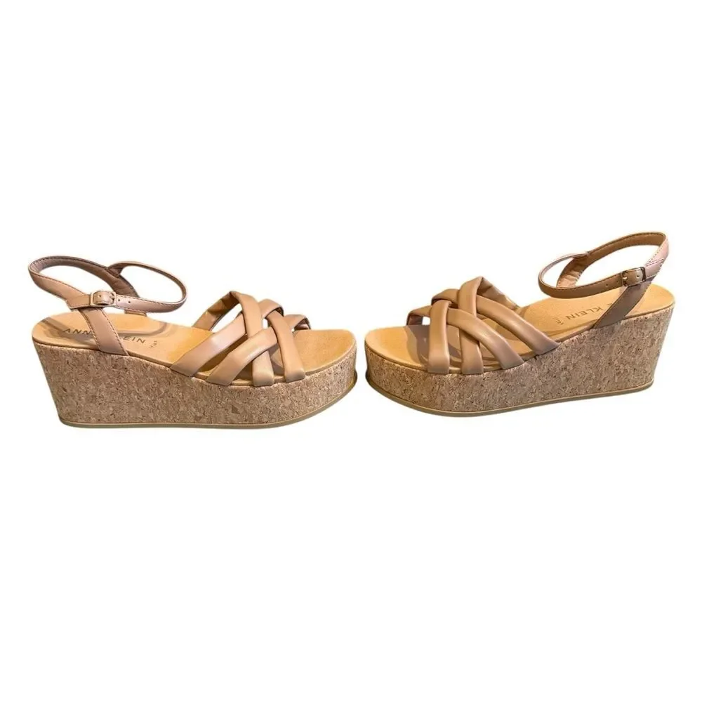 New Anne Klein Women's Tan Strappy Wedge Sandals w/ Micro Suede Size 10